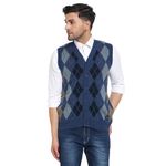 Duke Stardust Men Sleeveless V Neck Cardigan (SDS2166B_Denim_XL)