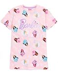 Barbie Girls Nightdress Pyjama | Pink Short Sleeve Nightie For Kids | Doll & Unicorn Classic Logo All Over Print Graphic Sleepwear | Movie Toy Nightwear Clothing Merchandise Gift for Children