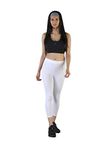 TWIN BIRDS Tailored Cut & Classic Fit Pearl White Coloured Cotton Capri Leggings for Women - (L)