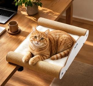 Cat Desk Bed, Double-Clamp Cat Bed with Cushion, Supports Up to 60LBS,White