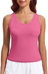 PINSPARK Womens Racerback Workout Tank Tops Crop Quick Dry Gym Top Comfortable Double Lined Tanks for Summer, Hot Pink Large