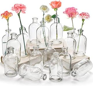 YOUEON 16 Pack Living Bud Vases, Clear Glass Flower Vase, 8 Oz Decorative Bottle Vase, Glass Vase, Small Vases for Home Decor Centerpieces, Office Table Decor, Wedding Reception, Vintage Look