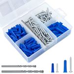 KURUI Conical Concrete Wall Anchors and Screws Assortment Kit, 200PCs Masonry Anchors with 2PCs Drill Bit,100 Brick Wall Anchors and 100 Self Tapping Screws-Blue