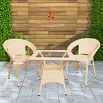 CORAZZIN Rattan & Wicker Garden Patio Seating Chair And Table Set Outdoor Balcony Garden Coffee Table Set Furniture With 1 Square Table And 2 Chairs Set (Cream)