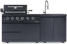 46" Outdoor Kitchen Bar Gas Grill Island, 72000 BTU Stainless Steel BBQ Propane Barbecue Grill with 4 Burners, Side Burner, Rotisserie Kit, Granite Countertop, Sink & Faucet