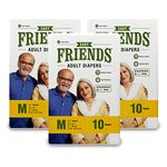 Friends Easy Adult Diapers Tape Style - 30 Count (Medium) with odour lock and Anti-Bacterial Absorbent Core- Waist Size 29.53-57.09 Inch ; 75-145 Cm