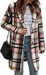 PRETTYGARDEN Women's 2023 Plaid Shacket Jacket Casual Button Wool Blend Winter Tartan Trench Coat With Pockets, Pink, Medium