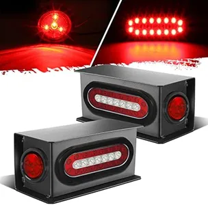 Partsam 2Pcs Steel Trailer Light Boxes Housing Kit, 6" Oval Led Trailer Tail Lights Red/Amber Parking Turn Signal Lights & 2" Red Led Round Side Marker Clearance Lights w/Grommets and wire Connectors