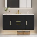 DWVO 36 Inch Floating Bathroom Vanity with Three Holes Sink, Wall Mounted Cabinet with 2 Storge Cainets & 2 Drawers, Undermount Ceramic Basin, Black