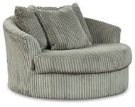 Signature Design by Ashley Lindyn Transitional Oval Tufted Upholstered Oversized Swivel Accent Chair, Gray