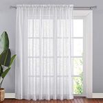 NICETOWN Linen-Like Rod Pocket Sheer - Farmhouse Patio Door/Sliding Glass Door Textured Curtain Drapery, 100 Inches x 84 Inches, White, 1 Panel