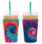 Baxendale Iced Coffee Sleeve Cups - 2 Pack - Neoprene Iced Coffee Sleeve - Medium 22-24oz (Tie Dye)