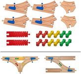 Bunu1492 Wooden Train Track Accessories Set, 20 pcs Train Track Connector, Compatible with All Major Brands Wood Train Tracks, Birthday Gift for Boys Girls, Train Toys Expansion Pack for Kids Ages 3+