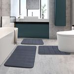 Bath Mat Set Bathroom Mat Set, Ultra Soft Memory Foam 3 Piece Bathroom Rug Non Slip Absorbent Machine Washable Toilet Mat Bathroom Carpet Floor Mat (Grey, 17” X 24”+U20” X 24”+20” X 32”)