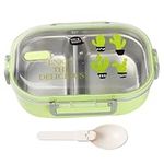 Weduspaty Thermal Lunch Box, 8.3x5.9x2.4in 650ml Safety Hot Food Lunch Box 2 Compartments Stainless Steel Lunch Box for Kids Leak‑Proof Insulated Lunch Box with Spoon, Hot Food Lunch Box