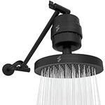 SparkPod 6 High Pressure Rain Shower Head with 23 Stage Filter Capsule & 11 Inch Adjustable Shower Arm Extension - Shower Filter Reduces Chlorine for Smoother Hair & Skin (Round, Black Matte)