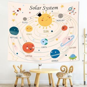 Imirell Kids Solar System Tapestry 59Wx51H Inches Educational Learning Tool Universe Space Galaxy Nursery Cartoon Planets Cute Art Hanging Bedroom Living Room Dorm Wall Blankets Home Decor Fabric