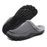 Heiiwarm Men's Winter Slippers Cozy Indoor Slippers Warm House Anti-Skid Shoes Rubber Sole Clog Slippers Velvet Grey EU 44=UK 10