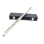 Btuty Western Concert Flute Cupronickel Nicke Plated 16 Holes C Key Woodwind Instrument with Cleaning Cloth Stick Gloves Mini Screwdriver Padded Case