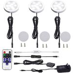 AIBOO LED Under Cabinet Lighting Kit 3X2W 12V LED Puck Lights with RF Dimmable and US Plug for Kitchen Lighting Book Shelf Light Under Counter Lighting Accent Lighting (Day White 5000K)