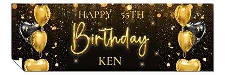 Personalised Birthday Banners - Happy Birthday Banners for Men & Women - HD Printed Banner Decorations for Him or Her - Party Wall Happy Birthday Banner Black & Gold 1 x 6ft Large Banner