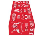 Christmas Table Runner Red Linen Table Cloth Xmas Long Table Runner for Christmas Dining Table Decoration for Home Dinner Party Table Linens Cover with Christmas Tree Reindeer Snow Pattern 28 x 270cm