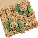 DuHouse 25Pcs Artificial Roses Flowers Fake Rose with Stems Real Touch Foam Flower Head for DIY Wedding Bridal Bouquet Baby Shower Centerpiece Floral Arrangement Party Home Decor(Light Gold)