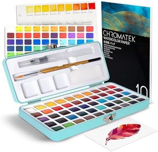 CHROMATEK Watercolour Paint Set – 50 Colours Including Transparent, Opaque & Pastel – Complete Art Kit with Brush, Aqua Pen, Palette, Colour Chart, Swatch Sheets, Pad & Travel Case