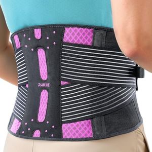 Rakiie Slim Back Brace for Lower Back Pain Relief, Lightweight & Breathable Back Support Brace for Men Women, Ergonomic Light Lumbar Support for Everyday Wear, Pink XL