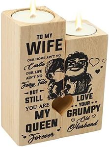 Candle Holders with Candles, Heart Shaped Wooden Candlestick Holder to My Wife Lettering, Romantic Gift for Wife Women Valentine's Day Christmas