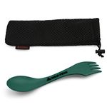 Wild Peak Plastic Spork - Lightweight & Strong All in one Spoon, Fork, Knife Cutlery with Optional Storage Bag ▲ (Army Green, with Storage Bag)