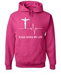 Tee Hunt Jesus Saved My Life Hoodie Christian Religion Faith God Sweatshirt, Hot Pink, Medium