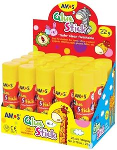 AMOS Glue Sticks — 22 g (0.78 oz), 20 Sticks in Display Box, Kid’s Design for Classroom, Home & Crafts — Washable, Non-Toxic, Acid-Free