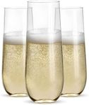 Prestee 48 Pack Heavy Duty Stemless Plastic Champagne Flutes 9 Oz - Clear Disposable Cocktail Glasses, Shatterproof Plastic Wine Glasses, Suitable for New Years Eve Party Supplies, Mimosa Bar