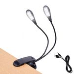 Music Stand Light, 1/2/4/10 Pack Clip on LED Book Lights, USB and AAA Battery Operated, Reading Lamp in Bed, 4 Brightness Levels, Ideal for Bookworms, Piano Player, Travel (Dual Arm)