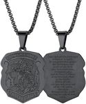 FaithHeart Archangel Michael Necklace, St Michael Necklace for Women, Stainless Steel Mens Saint Protective Patron, Can Engrave - Black