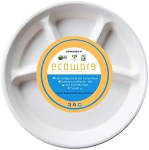 ECOWARE® 100% Natural, Biodegradable, Compostable, Ecofriendly, Safe & Hygienic Disposable 12 inch 4-Compartment Round Plate - Large Size (Pack of 25)