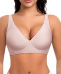 Ganado Wireless Seamless Bras for Women V Neck Wirefree Bras Padded T-Shirt Bra Support Bralette with Extra Bra Extender (Pink, Large)