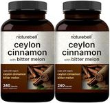 NatureBell 2 Pack Ceylon Cinnamon 9000mg Per Serving, 480 Capsules | Made with Organic Sri Lanka Ceylon Cinnamon Plus Organic Bitter Melon – Non-GMO, No Gluten