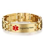 Lam Hub Fong 8'' Free Engraving Medic Alert Bracelet for Men Medic Alert Bracelet for Women Titanium Steel Diabetic Bracelet Medical id Bracelet Women (Gold)