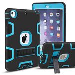 iPad Mini Case, iPad Mini 2 Case, iPad Mini 3 Case, MAKEIT 3in 1 Heavy Duty Protection Kickstand Combo Hybrid Impact Silicone Hard Case Cover for ipad Mini 1 2 3 (Black/Blue)