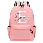 D&T Personalised Kids Backpack for Girls and Boys: WaterProof Back to School, Customised with Monogrammed Initials & Names. A Unique Rucksack Ideal for School Children Light Pink