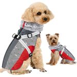 AUTOWT Winter Dog Coat for Small Dogs, Waterproof Dog Coats Warm Dog Jacket with Built in Harness, Adjustable Reflective Fleece Lining Dog Cold Weather Coat Furry Clothes for Puppy Winter Snow, S