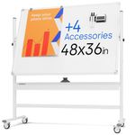 Rolling Dry Erase Board 48 x 36 - Large Portable Magnetic Whiteboard with Stand - Double Sided Easel Style Whiteboard with Wheels - Mobile Standing Whiteboard for Office, Classroom & Home