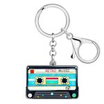 RAIDIN Cute Acrylic Valentines Day Funny Jukebox TV Cassette Tape Heart keychain keyring Charm for Women Car Purse Keys Gifts, Sky, Medium