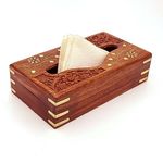 Zyntix Wooden Tissue Box Holder Cover with Velvet Interior 9x5 inch Tissue Holder for Dinning Table Tissue Box Holder Tissue Paper Holder for Facial Napkins Tissue Box for Car(Carving Brass)