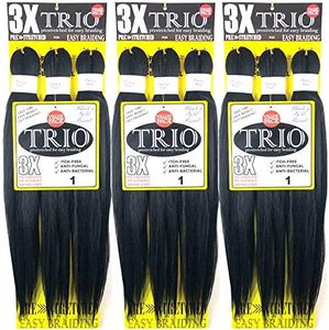 BNG 3X Pre-Stretched Braiding Hair, 28" Professional Itch Free Synthetic Fiber Braids Hair Extensions for Easy Braid, 3 PACKS (9 bundles), (#1 Jet Black)