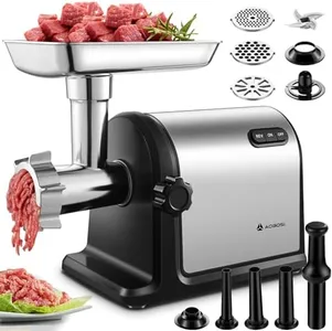 AAOBOSI Electric Meat Grinder 【3000W Max 】Heavy Duty Stainless Steel Meat Mincer with 3 Grinding Plates, 3 Sausage Stuffer Tubes & Kubbe Attachments,Easy One-Button Control