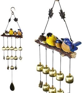 IGNPION 4 Birds Wind Chime Garden Windchimes for Outdoor Indoor Decor Perfect for Home Yard Decoration Come with Hook（Blue+Yellow）