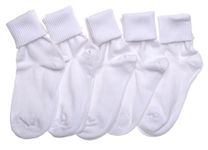 WB SOCKS Girls White Roll Top Ankle socks 5 pairs per pack